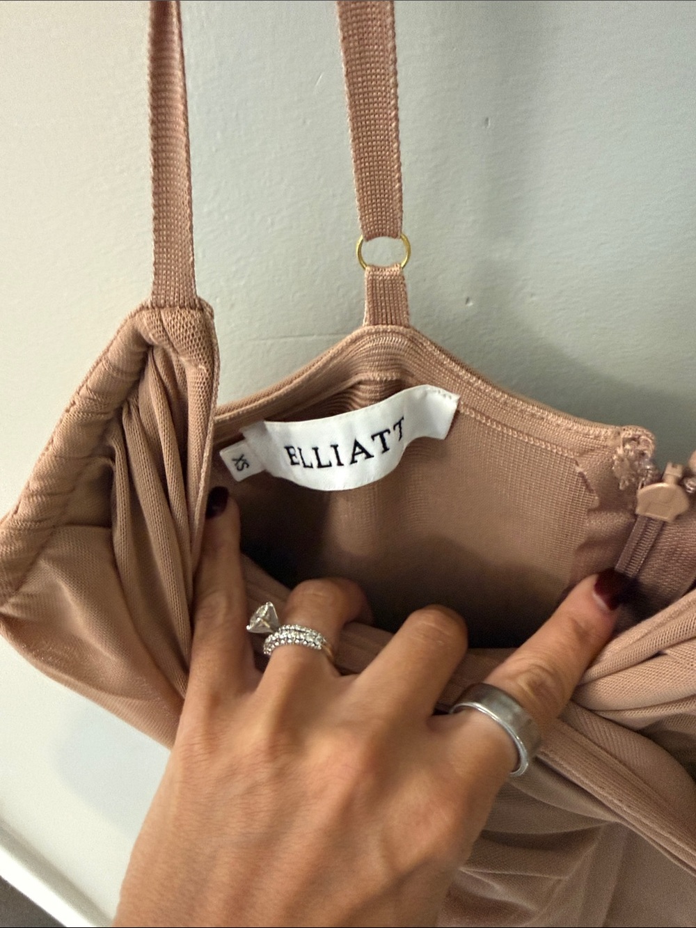 Elliatt Blush Nude Ruched Wristlet Shoulder Bag